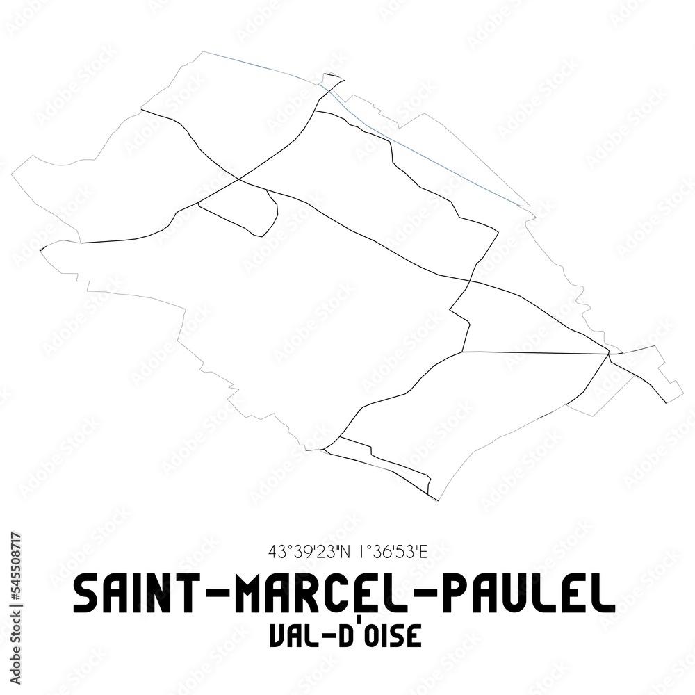 SAINT-MARCEL-PAULEL Val-d'Oise. Minimalistic street map with black and white lines. SAINT-MARCEL-PAULEL Val-d'Oise. Minimalistic street map with black and white lines.