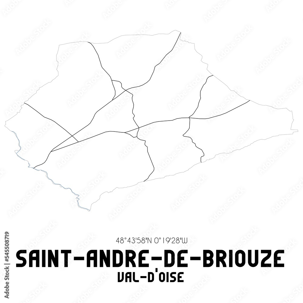 SAINT-ANDRE-DE-BRIOUZE Val-d'Oise. Minimalistic street map with black and white lines.