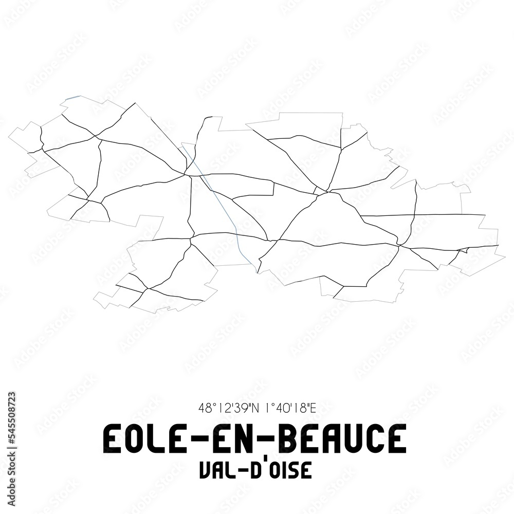 Obraz premium EOLE-EN-BEAUCE Val-d'Oise. Minimalistic street map with black and white lines.