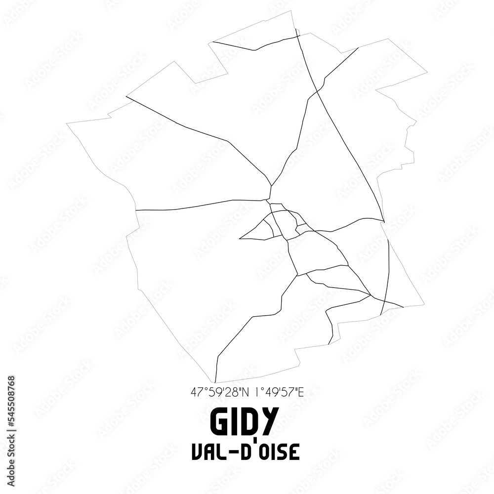 GIDY Val-d'Oise. Minimalistic street map with black and white lines. GIDY Val-d'Oise. Minimalistic street map with black and white lines.