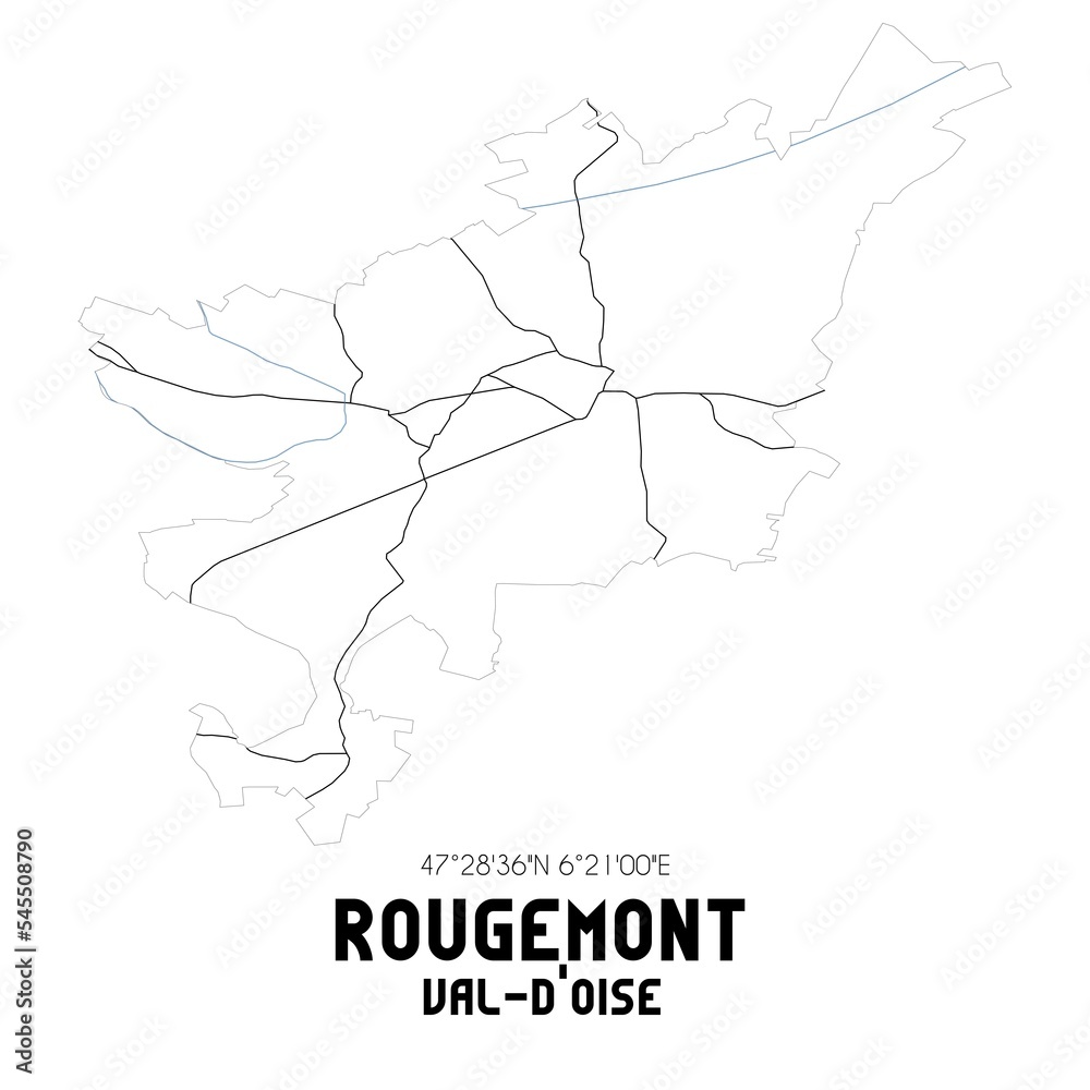 ROUGEMONT Val-d'Oise. Minimalistic street map with black and white lines.