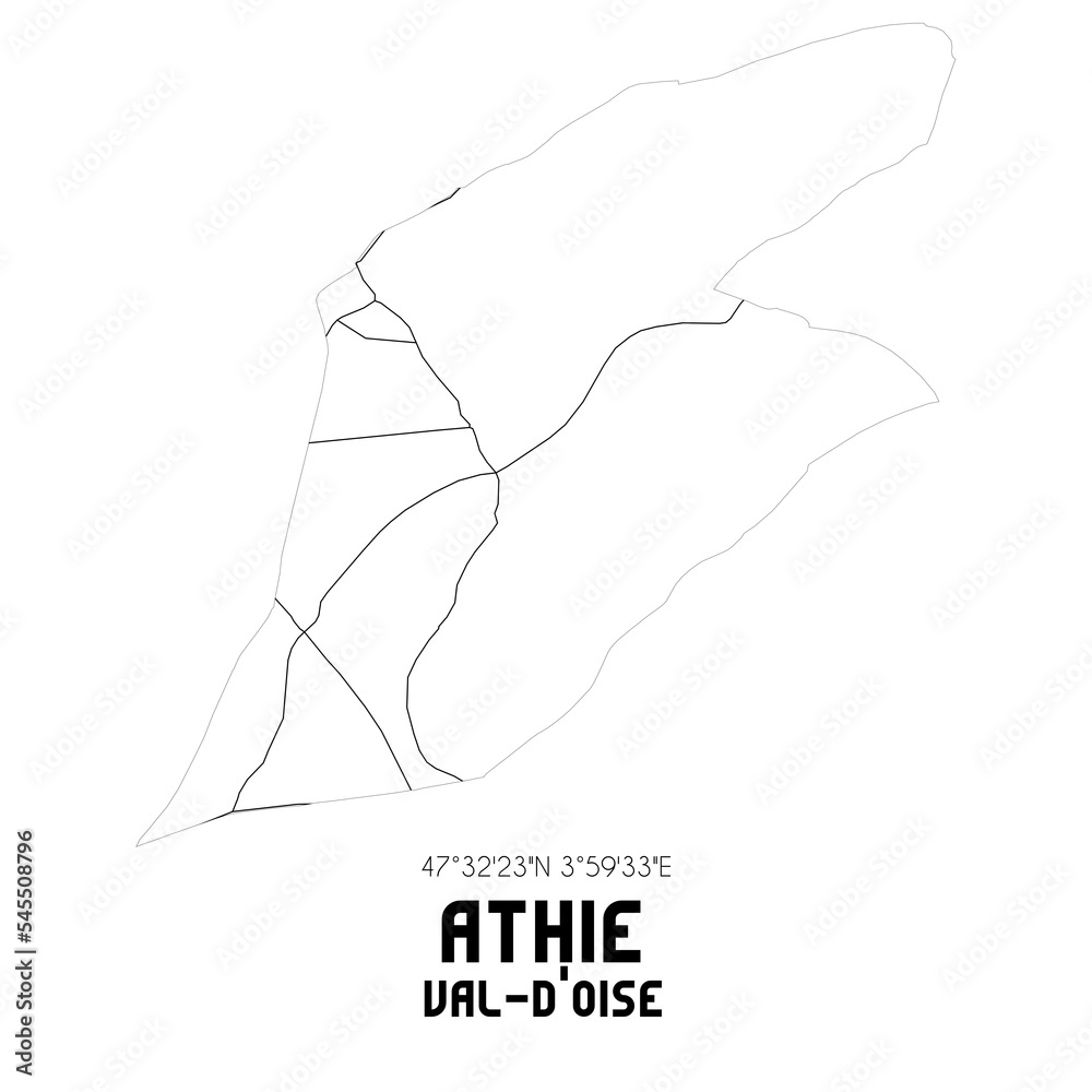 ATHIE Val-d'Oise. Minimalistic street map with black and white lines. ATHIE Val-d'Oise. Minimalistic street map with black and white lines.