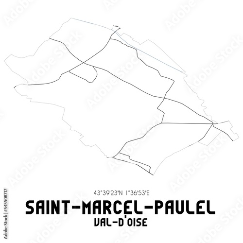 SAINT-MARCEL-PAULEL Val-d'Oise. Minimalistic street map with black and white lines.