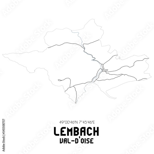 LEMBACH Val-d'Oise. Minimalistic street map with black and white lines. photo