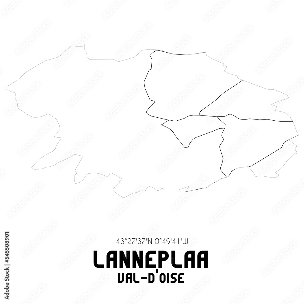 LANNEPLAA Val-d'Oise. Minimalistic street map with black and white lines.