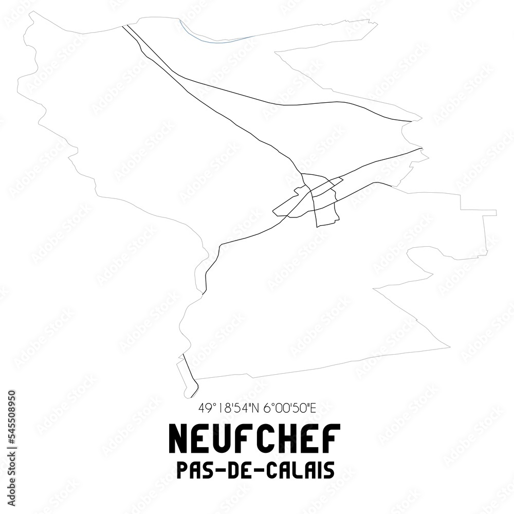 NEUFCHEF Pas-de-Calais. Minimalistic street map with black and white lines.