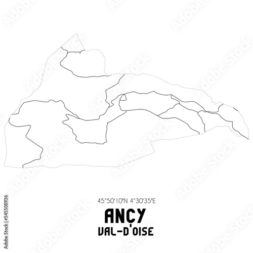 ANCY Val-d'Oise. Minimalistic street map with black and white lines. photo