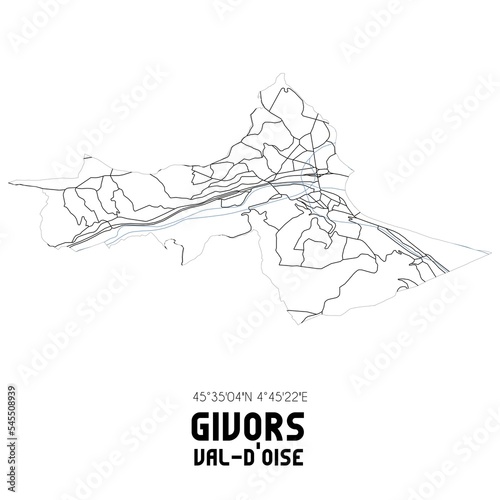 GIVORS Val-d'Oise. Minimalistic street map with black and white lines. photo