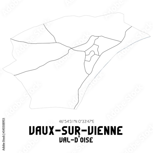 VAUX-SUR-VIENNE Val-d'Oise. Minimalistic street map with black and white lines.