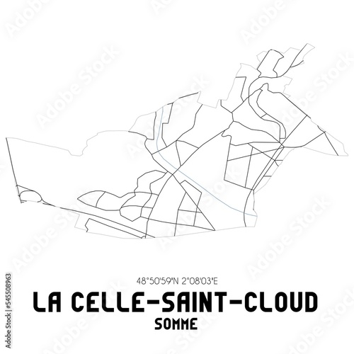 LA CELLE-SAINT-CLOUD Somme. Minimalistic street map with black and white lines.