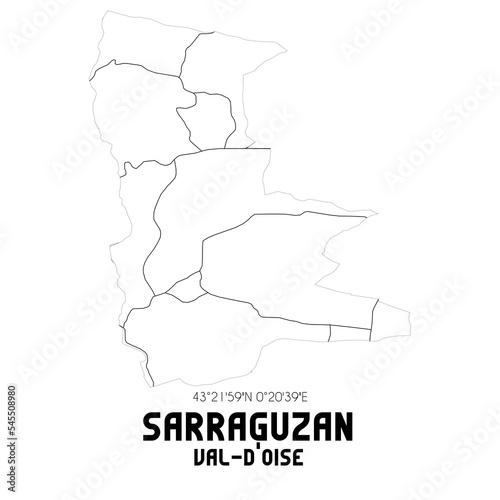 SARRAGUZAN Val-d'Oise. Minimalistic street map with black and white lines.