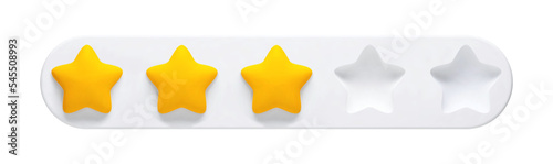 Vector 3d realistic illustration, three stars feedback, product or service rating