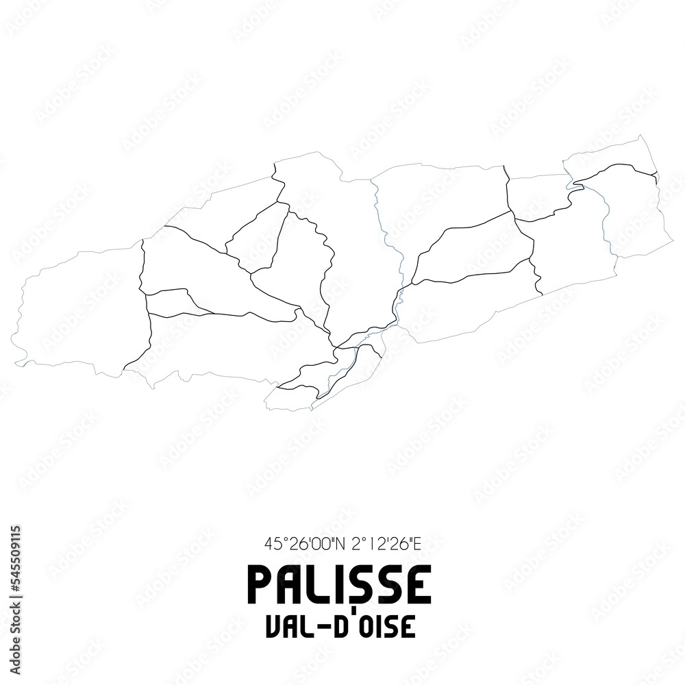 PALISSE Val-d'Oise. Minimalistic street map with black and white lines.
