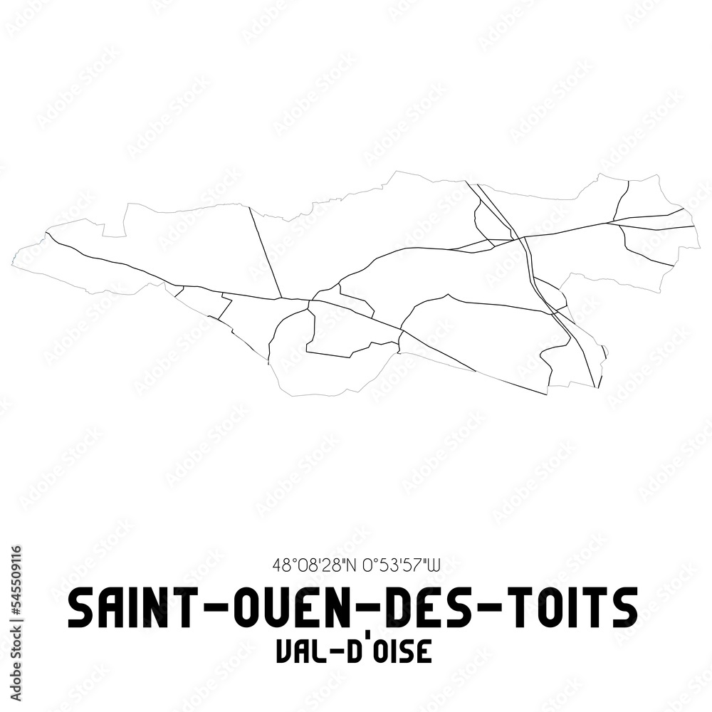 SAINT-OUEN-DES-TOITS Val-d'Oise. Minimalistic street map with black and white lines. SAINT-OUEN-DES-TOITS Val-d'Oise. Minimalistic street map with black and white lines.