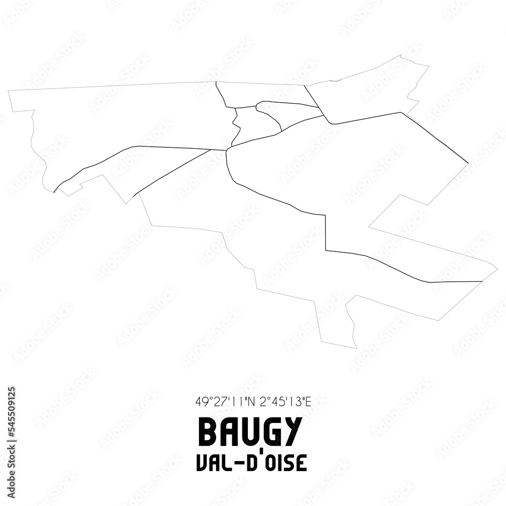 BAUGY Val-d'Oise. Minimalistic street map with black and white lines.