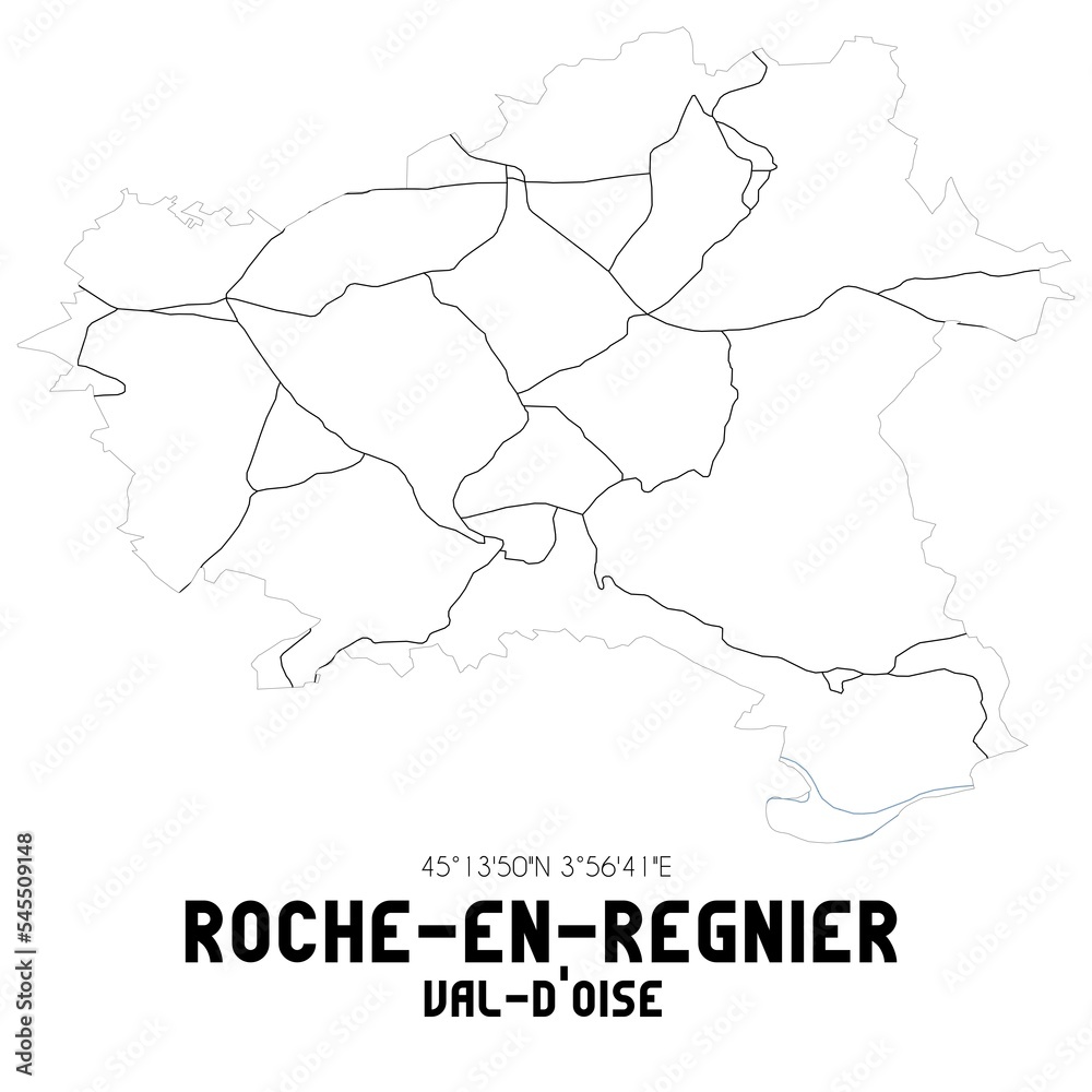 ROCHE-EN-REGNIER Val-d'Oise. Minimalistic street map with black and white lines.