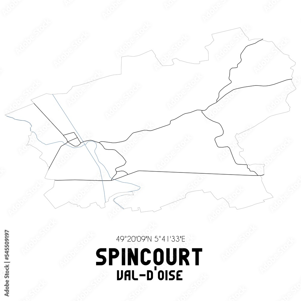 SPINCOURT Val-d'Oise. Minimalistic street map with black and white lines.