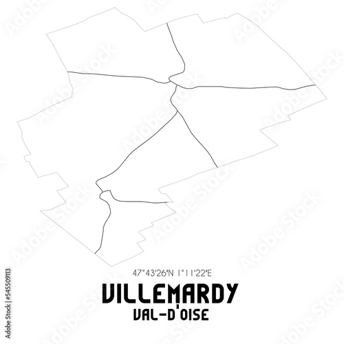 VILLEMARDY Val-d'Oise. Minimalistic street map with black and white lines.