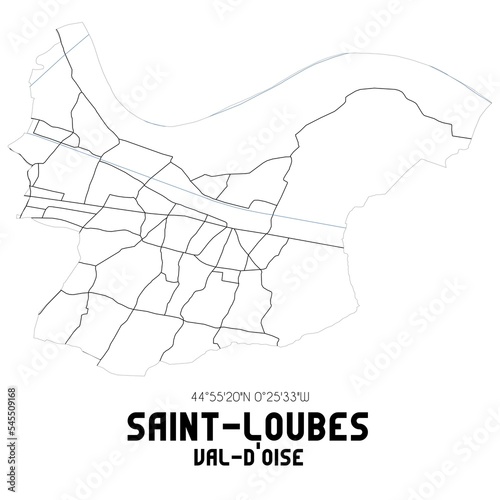SAINT-LOUBES Val-d'Oise. Minimalistic street map with black and white lines.