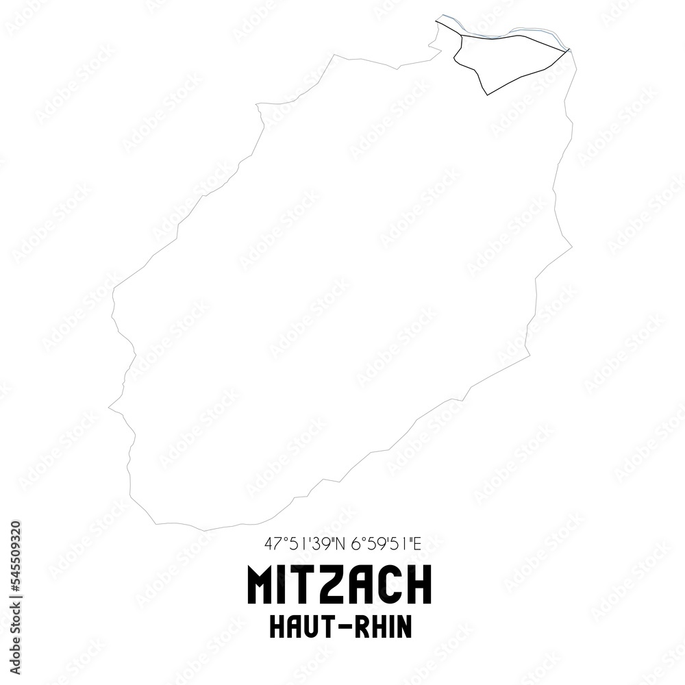 MITZACH Haut-Rhin. Minimalistic street map with black and white lines.