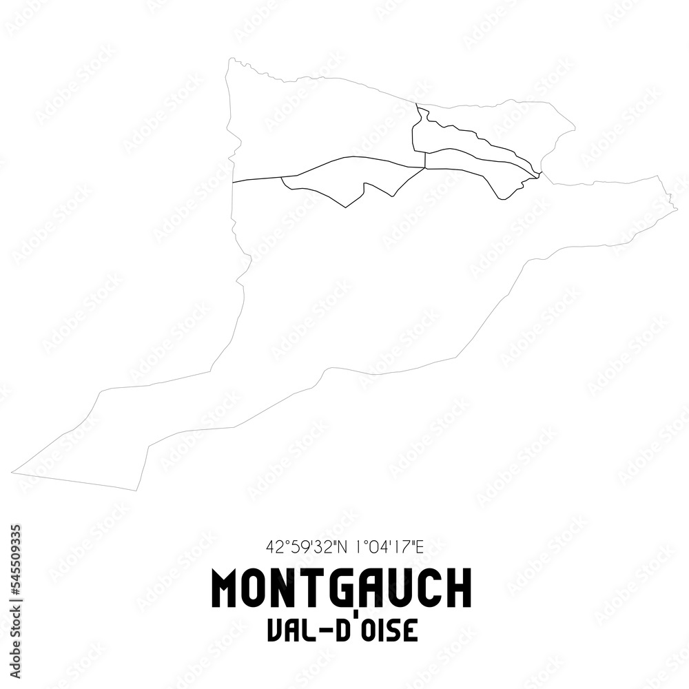 MONTGAUCH Val-d'Oise. Minimalistic street map with black and white lines. MONTGAUCH Val-d'Oise. Minimalistic street map with black and white lines.