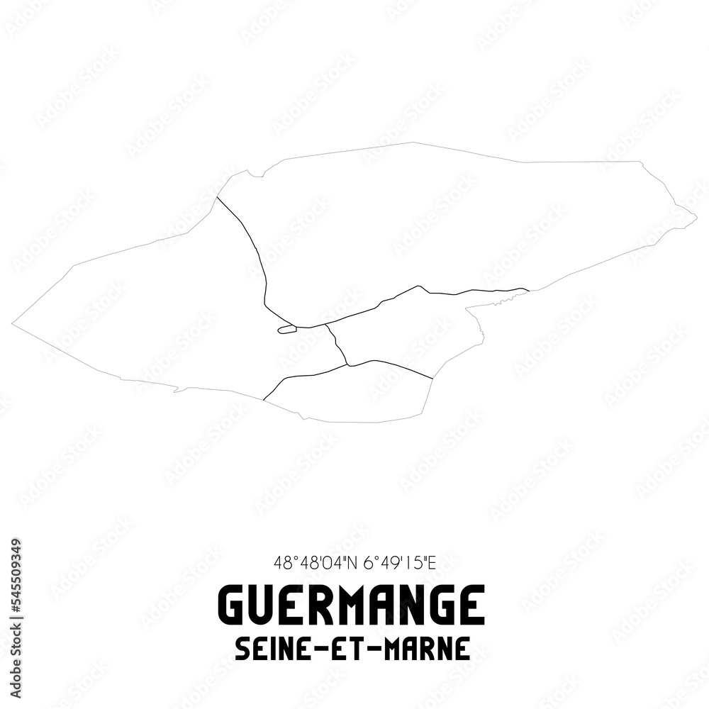 GUERMANGE Seine-et-Marne. Minimalistic street map with black and white lines.