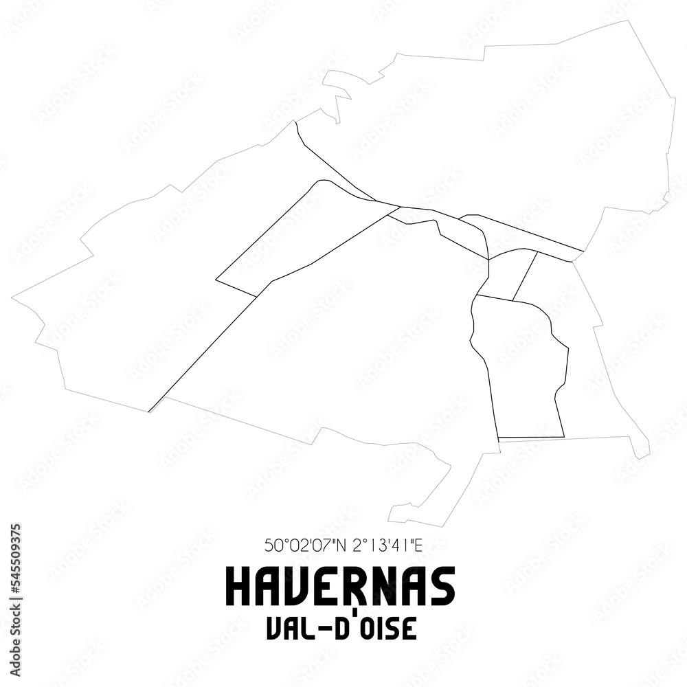 HAVERNAS Val-d'Oise. Minimalistic street map with black and white lines.