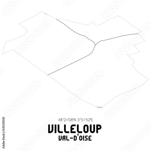 VILLELOUP Val-d'Oise. Minimalistic street map with black and white lines.