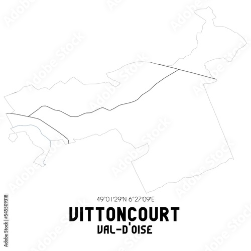 VITTONCOURT Val-d Oise. Minimalistic street map with black and white lines.