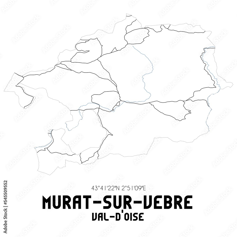MURAT-SUR-VEBRE Val-d'Oise. Minimalistic street map with black and white lines.