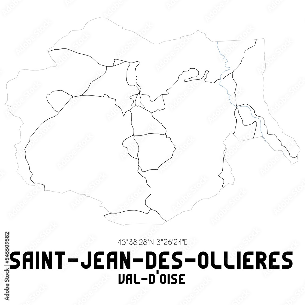SAINT-JEAN-DES-OLLIERES Val-d'Oise. Minimalistic street map with black and white lines.