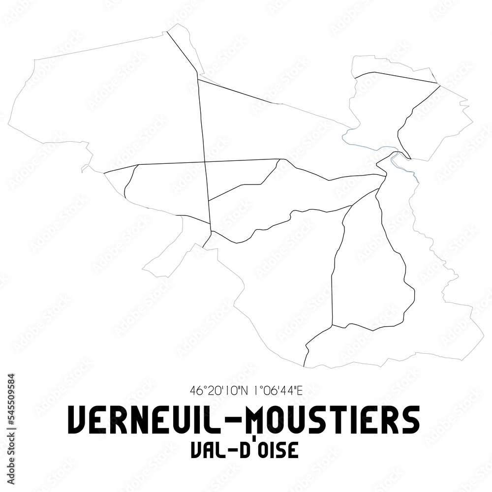 VERNEUIL-MOUSTIERS Val-d'Oise. Minimalistic street map with black and white lines.
