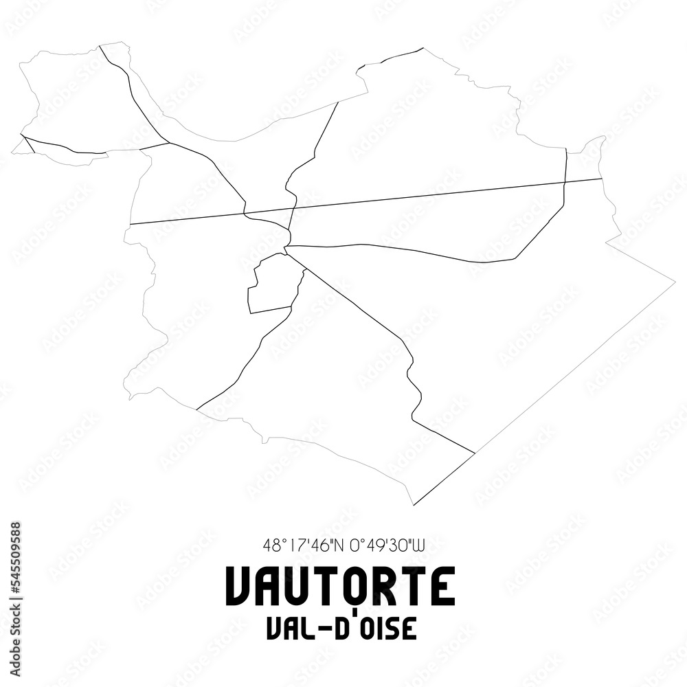 VAUTORTE Val-d'Oise. Minimalistic street map with black and white lines. VAUTORTE Val-d'Oise. Minimalistic street map with black and white lines.
