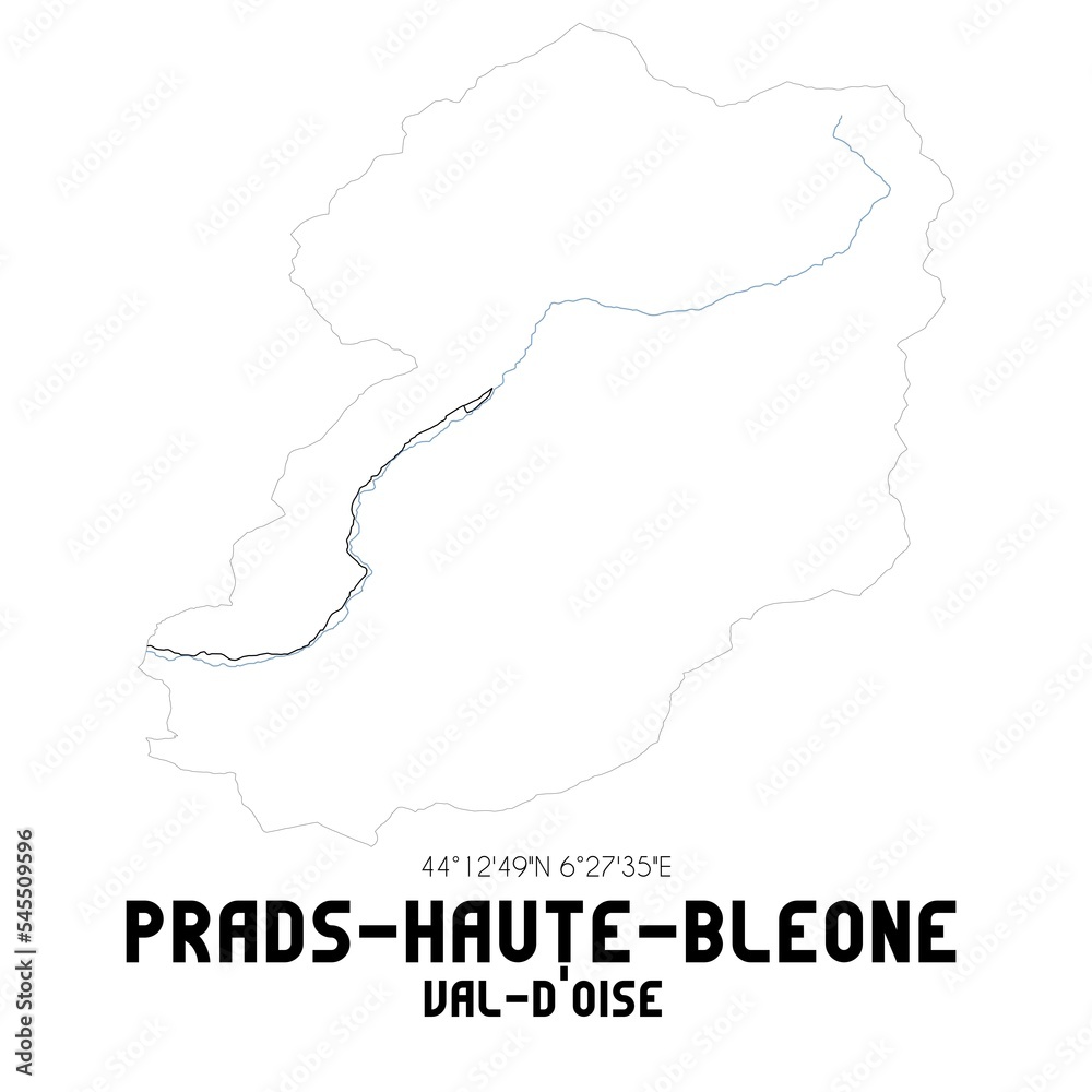 PRADS-HAUTE-BLEONE Val-d'Oise. Minimalistic street map with black and white lines.