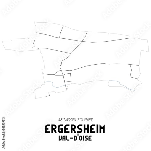 ERGERSHEIM Val-d'Oise. Minimalistic street map with black and white lines.