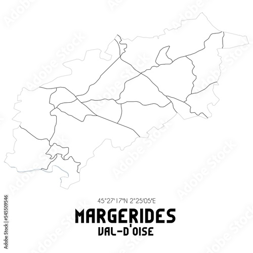 MARGERIDES Val-d'Oise. Minimalistic street map with black and white lines.