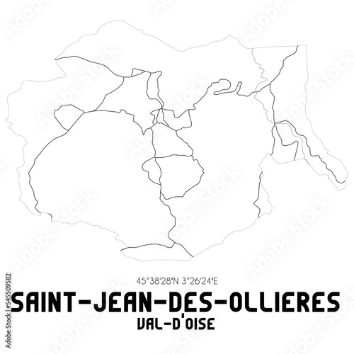 SAINT-JEAN-DES-OLLIERES Val-d'Oise. Minimalistic street map with black and white lines.