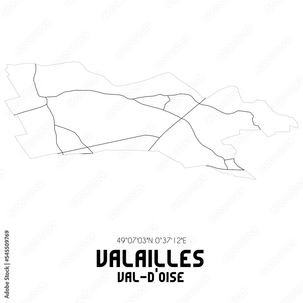 VALAILLES Val-d'Oise. Minimalistic street map with black and white lines.