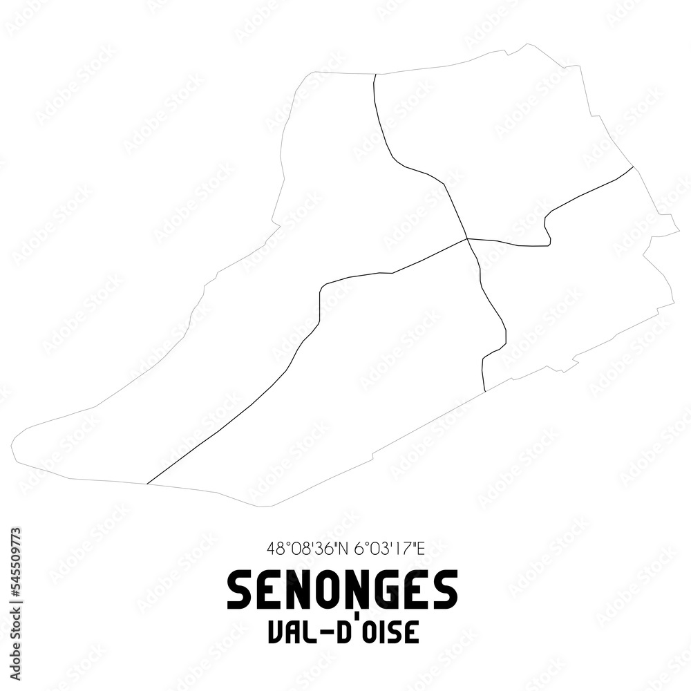 SENONGES Val-d'Oise. Minimalistic street map with black and white lines. SENONGES Val-d'Oise. Minimalistic street map with black and white lines.