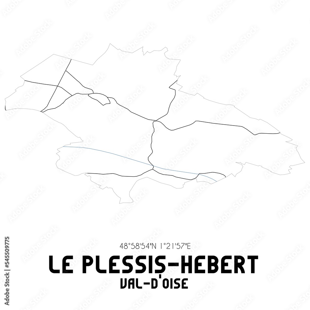 LE PLESSIS-HEBERT Val-d'Oise. Minimalistic street map with black and white lines. LE PLESSIS-HEBERT Val-d'Oise. Minimalistic street map with black and white lines.