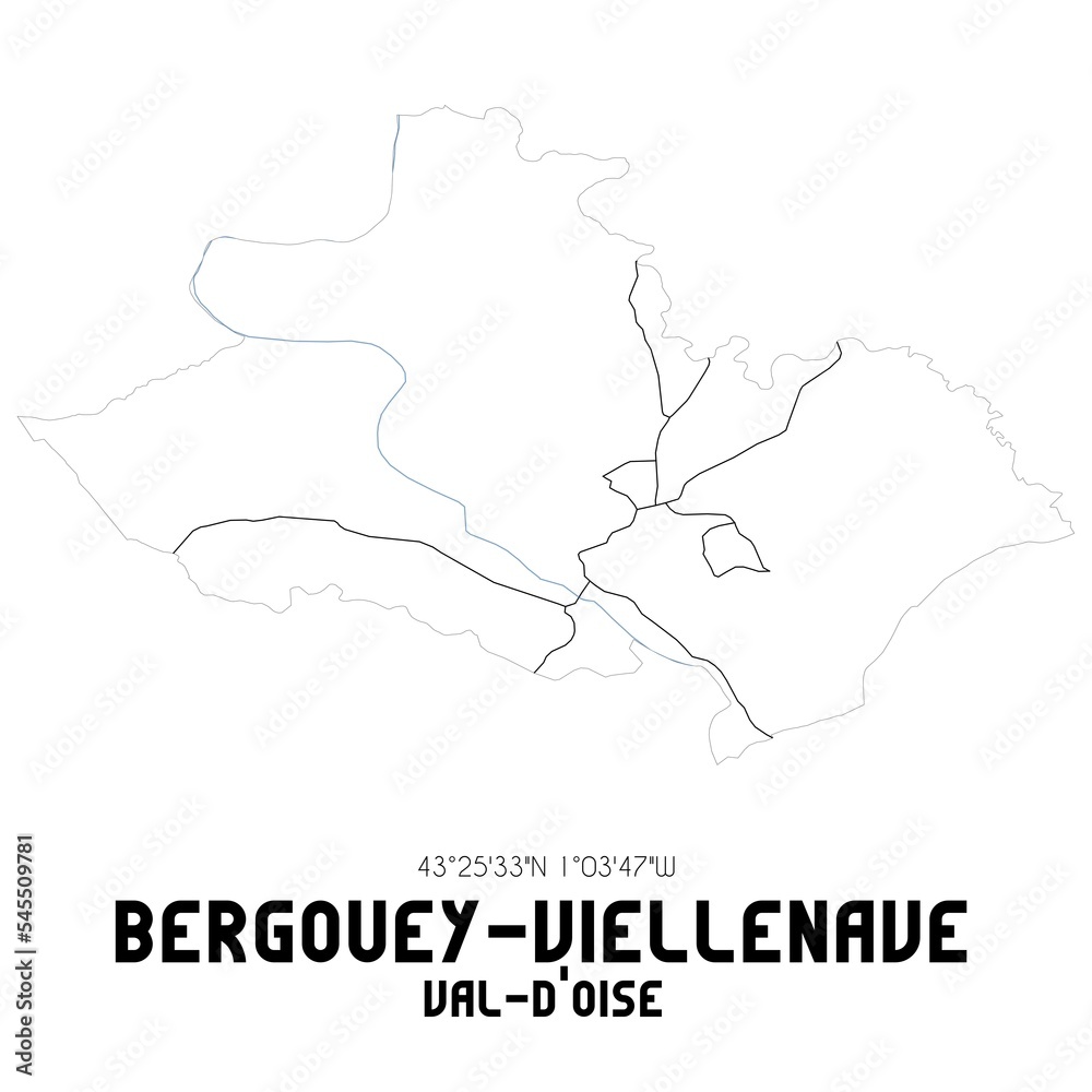 BERGOUEY-VIELLENAVE Val-d'Oise. Minimalistic street map with black and white lines.