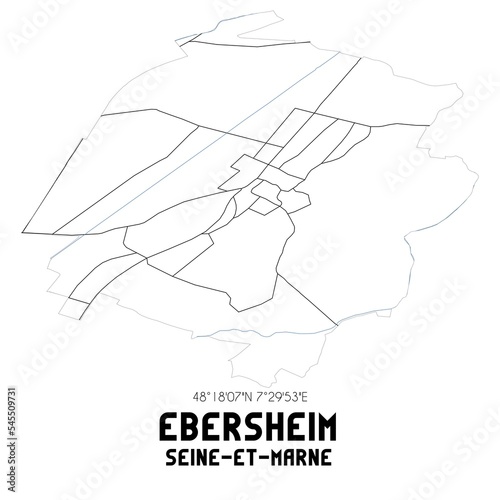 EBERSHEIM Seine-et-Marne. Minimalistic street map with black and white lines.