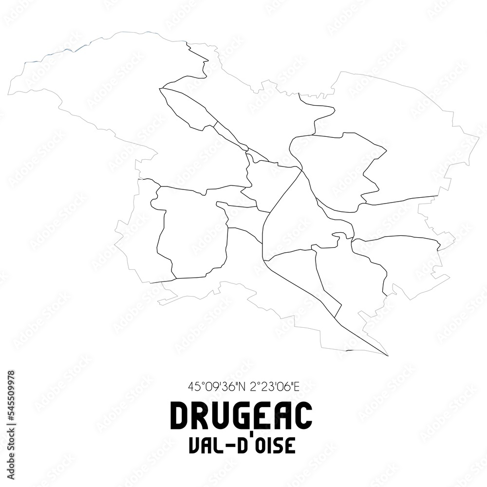 DRUGEAC Val-d'Oise. Minimalistic street map with black and white lines.