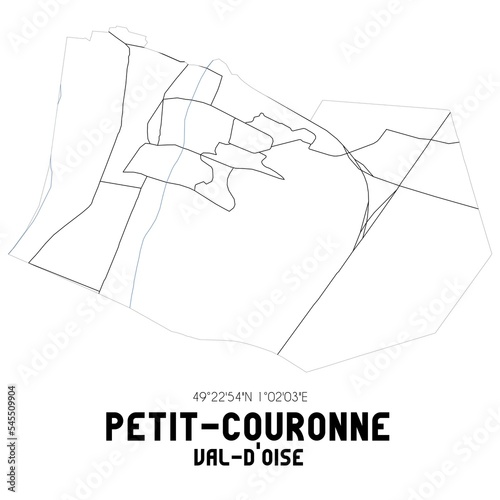 PETIT-COURONNE Val-d'Oise. Minimalistic street map with black and white lines.