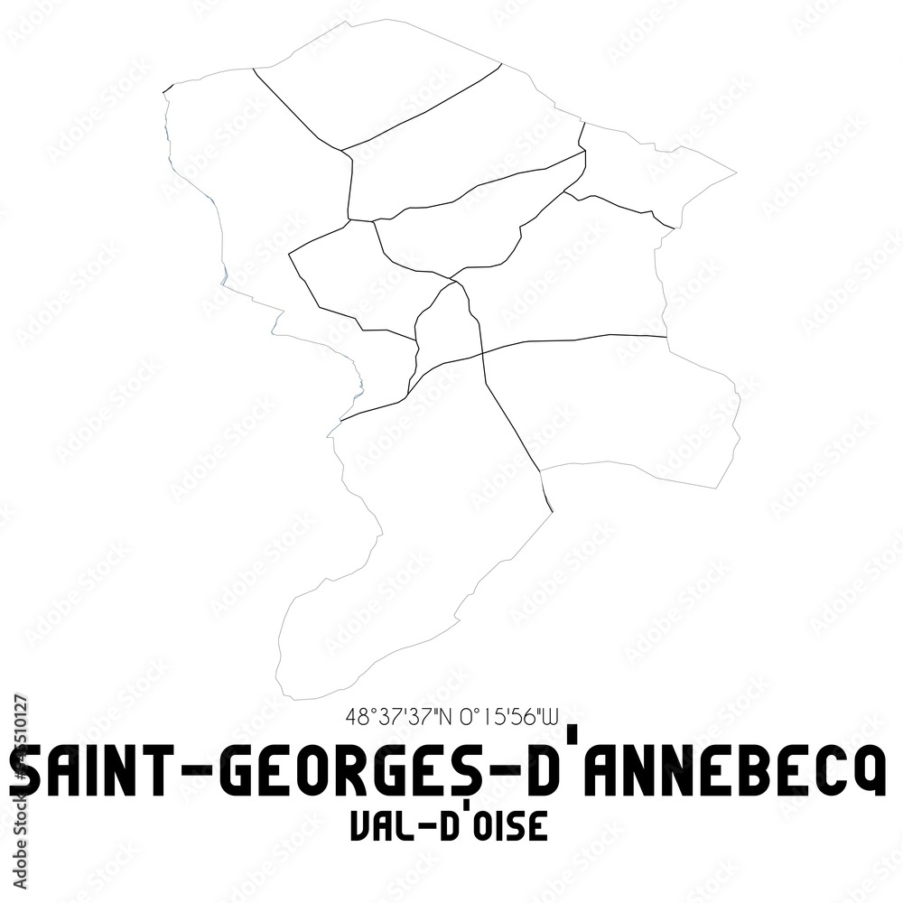 SAINT-GEORGES-D'ANNEBECQ Val-d'Oise. Minimalistic street map with black and white lines.
