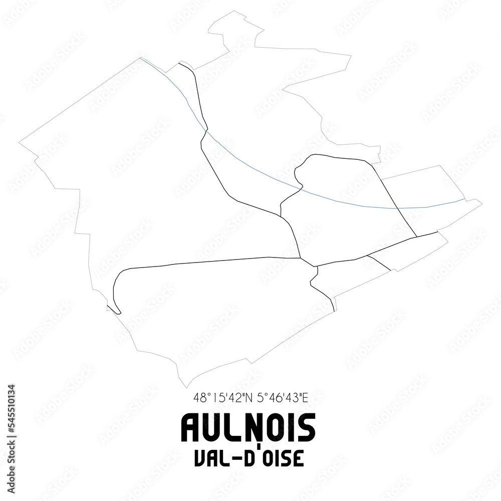 AULNOIS Val-d'Oise. Minimalistic street map with black and white lines. AULNOIS Val-d'Oise. Minimalistic street map with black and white lines.