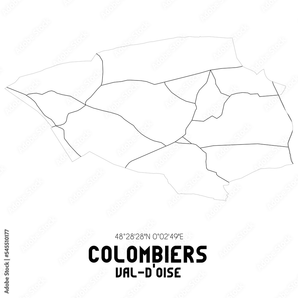 COLOMBIERS Val-d'Oise. Minimalistic street map with black and white lines.