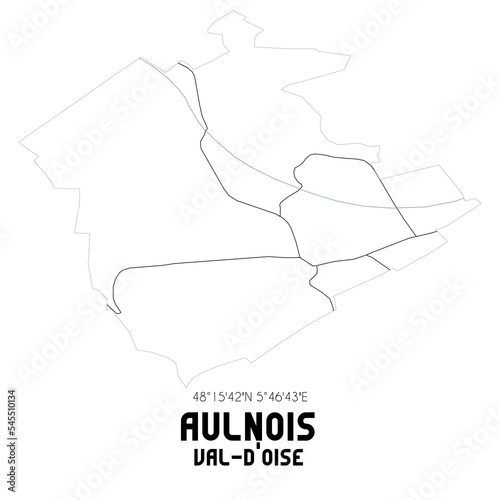 AULNOIS Val-d'Oise. Minimalistic street map with black and white lines.