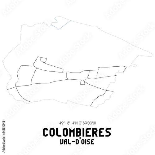COLOMBIERES Val-d'Oise. Minimalistic street map with black and white lines.
