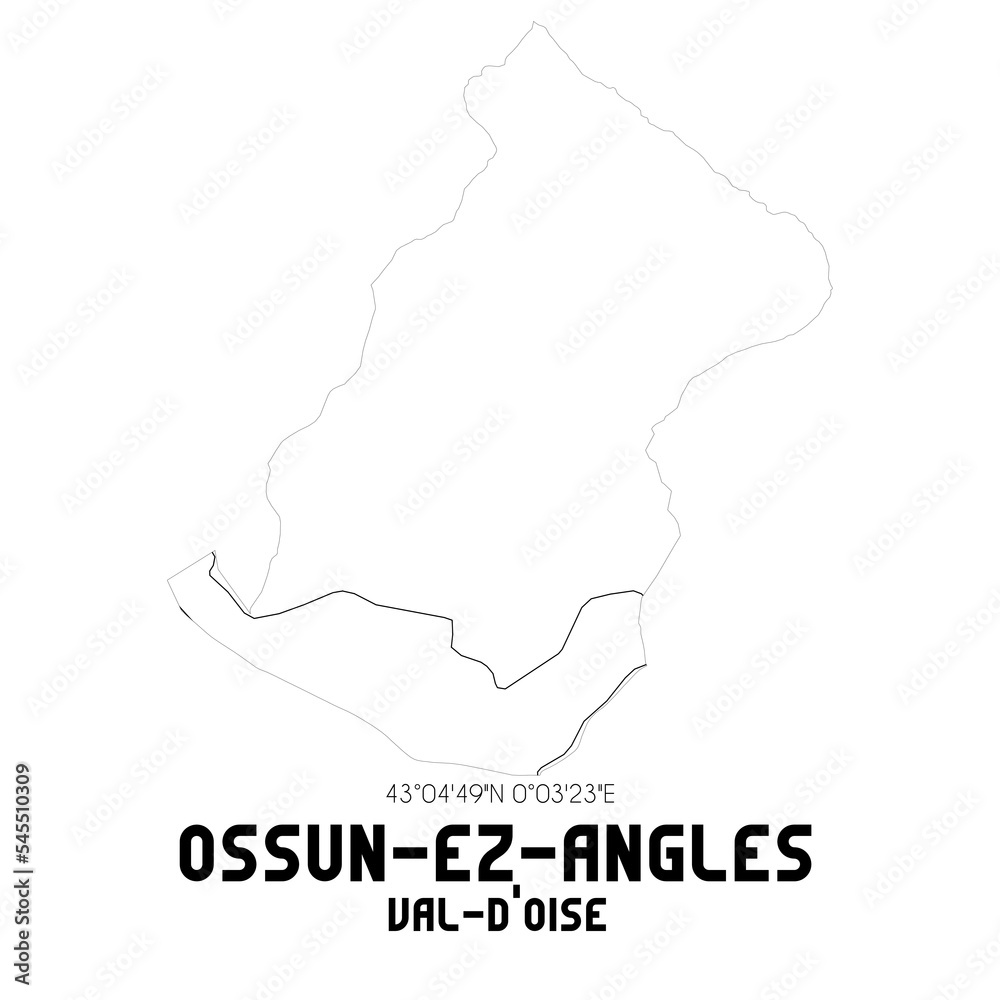 OSSUN-EZ-ANGLES Val-d'Oise. Minimalistic street map with black and white lines.